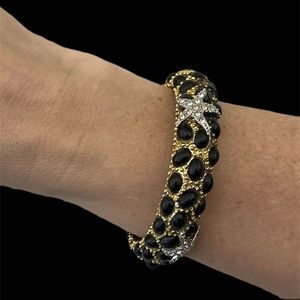 Unique embellished inset beads and rhinestone starfish bangle bracelet